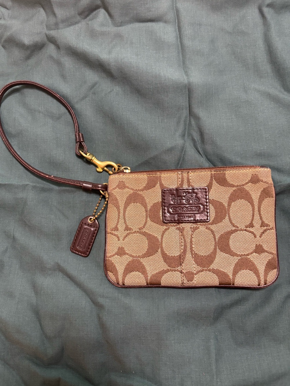 Coach Signature Wristlet | Brown Monogram Zip Wallet